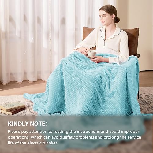 Vista 374 de Homemate Manta térmica eléctrica de 50 x 60 pulgadas, manta térmica de 1/2/4/6/8 horas de apagado automático, 10 niveles de calor, protección contra