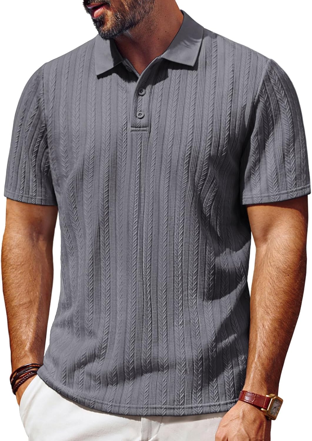 PJ PAUL JONES Mens Polo Shirts Short Sleeve Fashion Textured Polo Shirt Regular Fit Stretchy Golf Shirts - Image 6