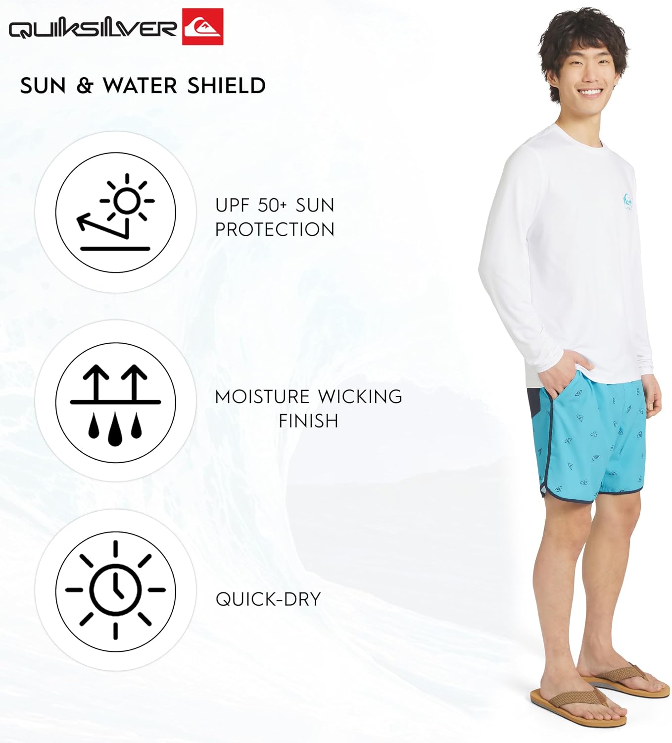 Quiksilver Men's Swimwear Regular Fit UPF 50 Long Sleeve Sun Tee Rash Guard Shirt (S-XXL)
