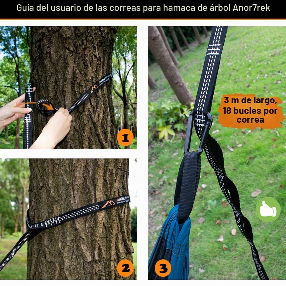 AnorTrek Hammock Profesional de Camping con Red de Mosquitos, Doble Hamaca Portátil Ligera con Dos Correas de Árbol de 3m, Hamaca de Nylon 230T para Acampar, Senderismo, Jardín, Mochilero.