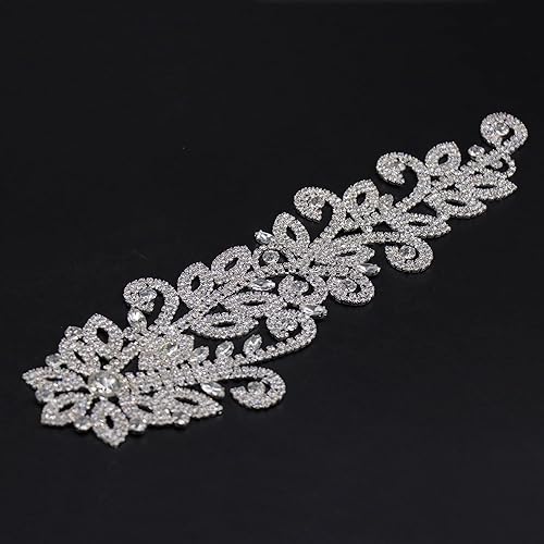 Miniatura 8 de Jerler Apliques de diamantes de imitación dorados, elegantes parches de diamantes de imitación de cristal para coser en vestido de novia, ideal para