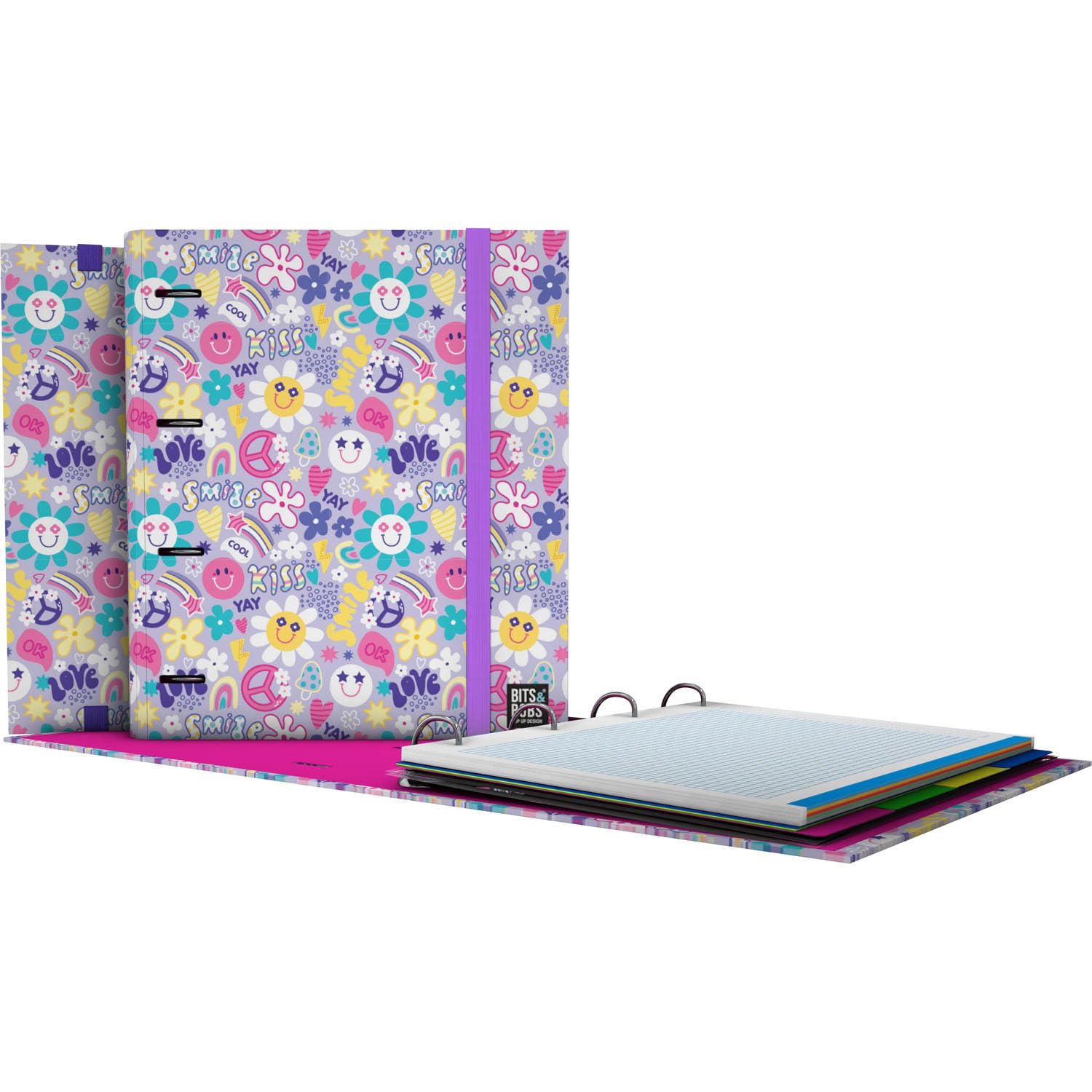 Grafoplás | A4 Folder with Die-Cut Rings with Refill and Dividers | 90g Squared Sheets 5x5 Colour Edge | Transparent Envelope | Carpebook Smile Bits&Bobs Pop Up Design