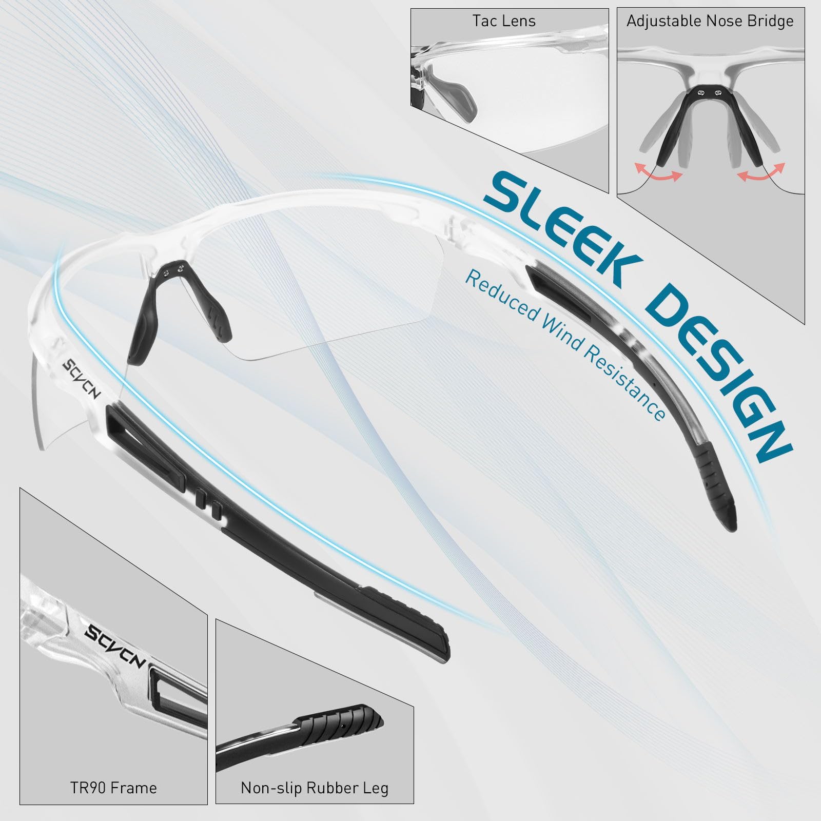 SCVCN Photochromatische Selbsttönend Fahrradbrille Herren Damen Sportsonnenbrille Klar Radsport Radfahren MTB S86
