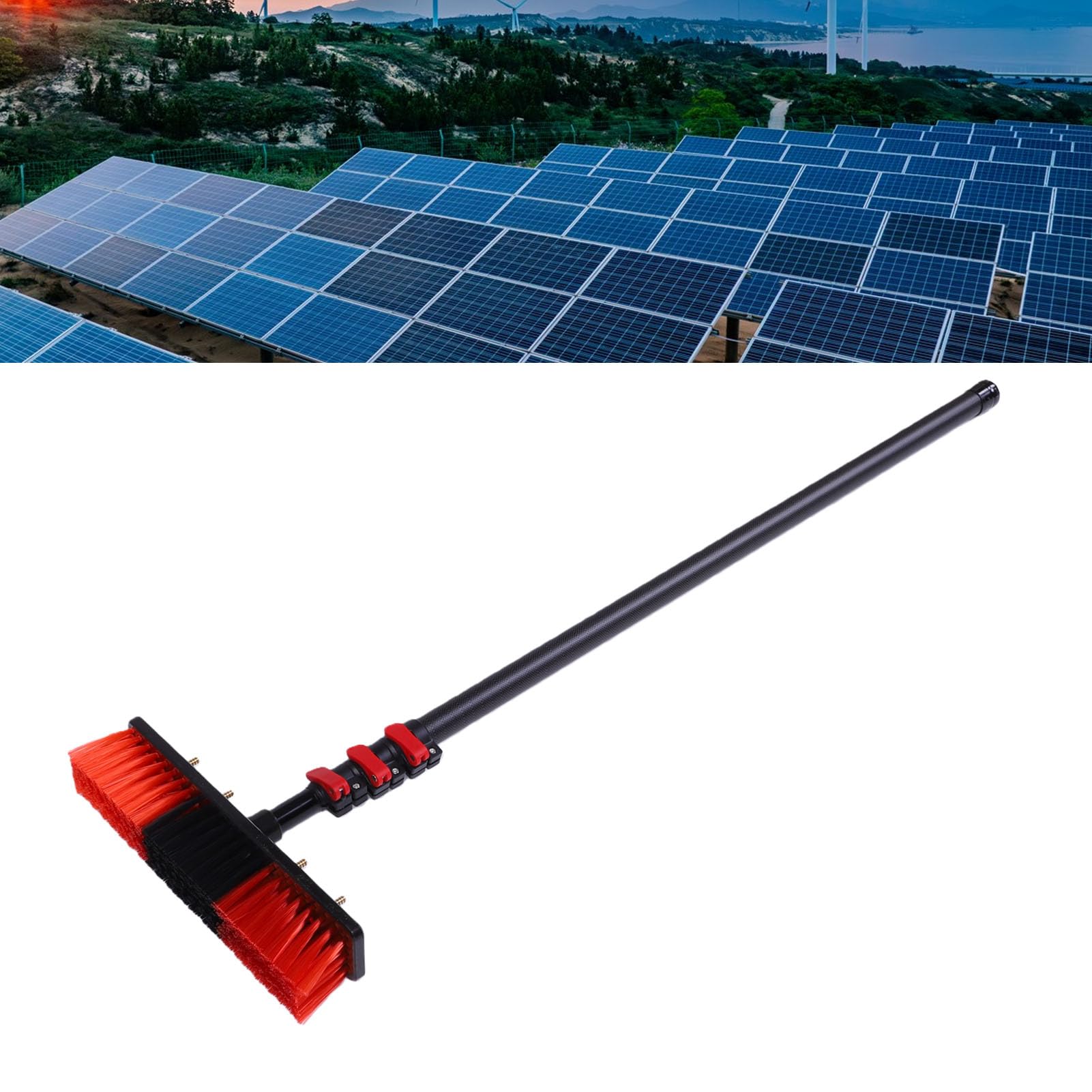 Luocute Poste Telescópico de Fibra de Carbono de 12 Pies, Cepillo de Limpieza de Paneles Solares con Cabezal de Nailon de 13,5 Pulgadas, Dispensador de, Rotación de 180 Grados para