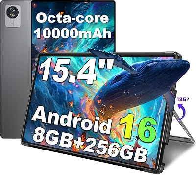 jumper 15,4 Zoll Android 16 Tablet, mit Helio G99 Octa Core Prozessor(bis zu 2,2 GHz), Gaming Tablets mit Ständer & Hülle, 8GB RAM 256GB ROM, Widevine L1, 10000mAh, BT5.2, GMS, für Studenten Office