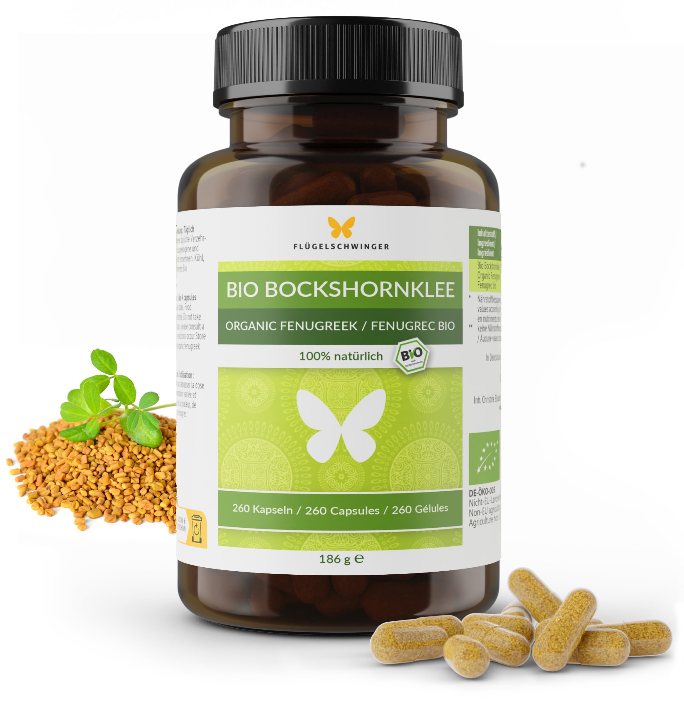 260 BIO Bockshornklee Kapseln, aktiviert, hochdosiert, in Deutschland hergestellt, zertifizierte Bio-Qualität, 100% natürlich, 2600 mg pro Tagesdosierung, vegan (260 Tabletten)