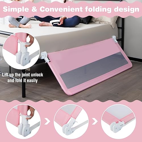 Miniatura 6 de INFANS Riel de cama para niños pequeños, riel plegable de seguridad para cuna de bebé de 58 pulgadas para niños individuales, barandilla de cama
