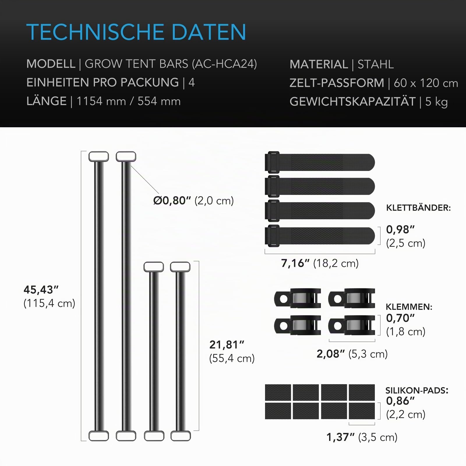 AC Infinity Schwerlast-Grow-Zelt-Montagestangen 60x120 cm, High Airflow CFM Kit Verhindert Einziehen der Wände, Trellis- und Zusatzbeleuchtungs-Montage für alle 60x120 cm Indoor-Grow-Zelte