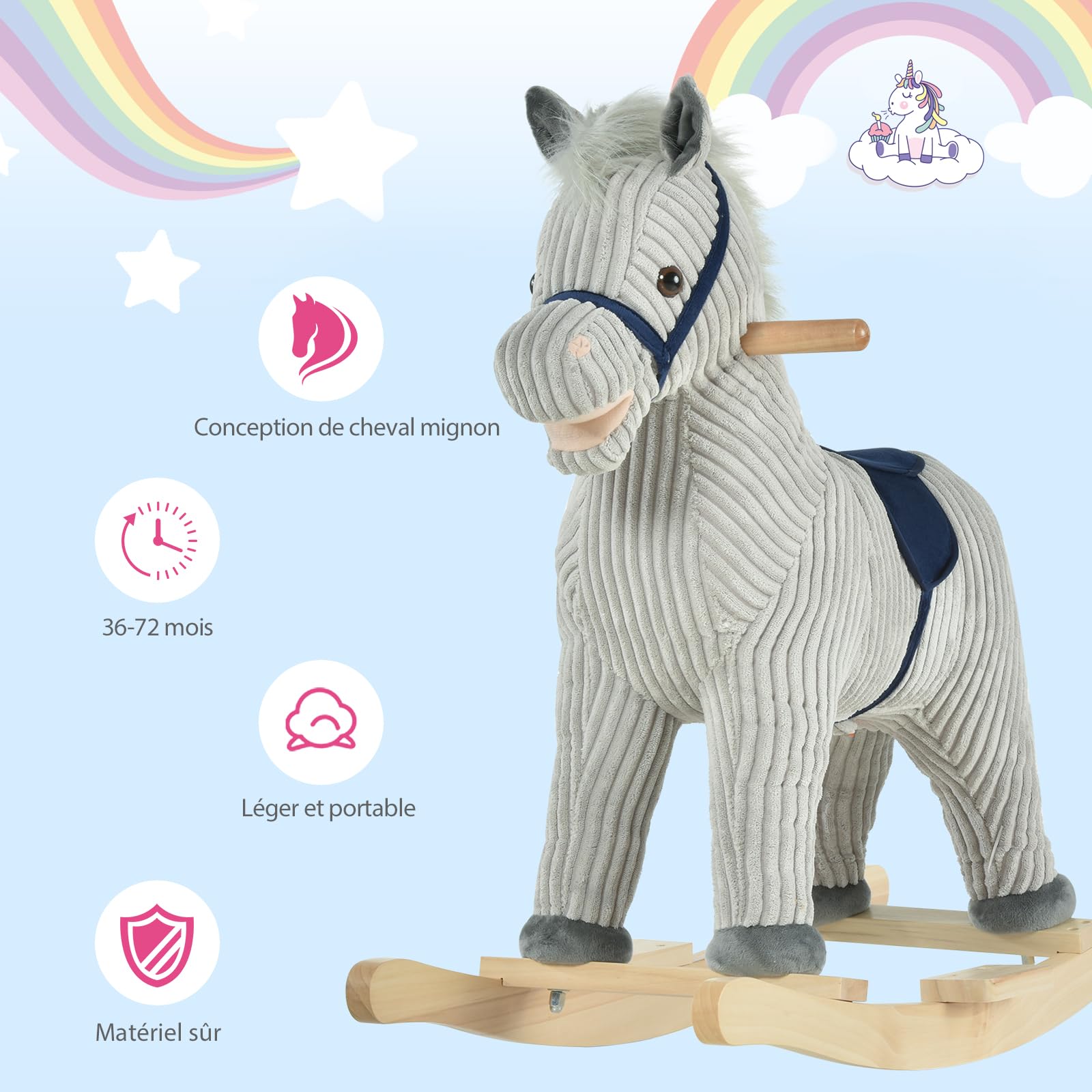 Elektrisch paard voor kinderen, schommelspeelgoed met muziek en pedaal, polyester, bruin (69x34x53cm