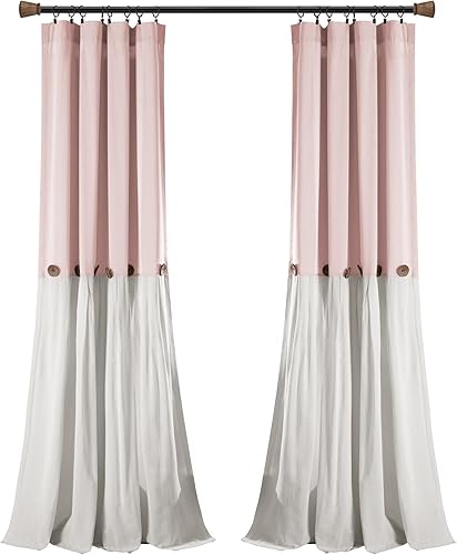 Miniatura 7 de Lush Decor - Cortinas de lino con botones de estilo granja, panel individual, diseño plisado de dos tonos de 40pulgadas de ancho x 84pulgadas de