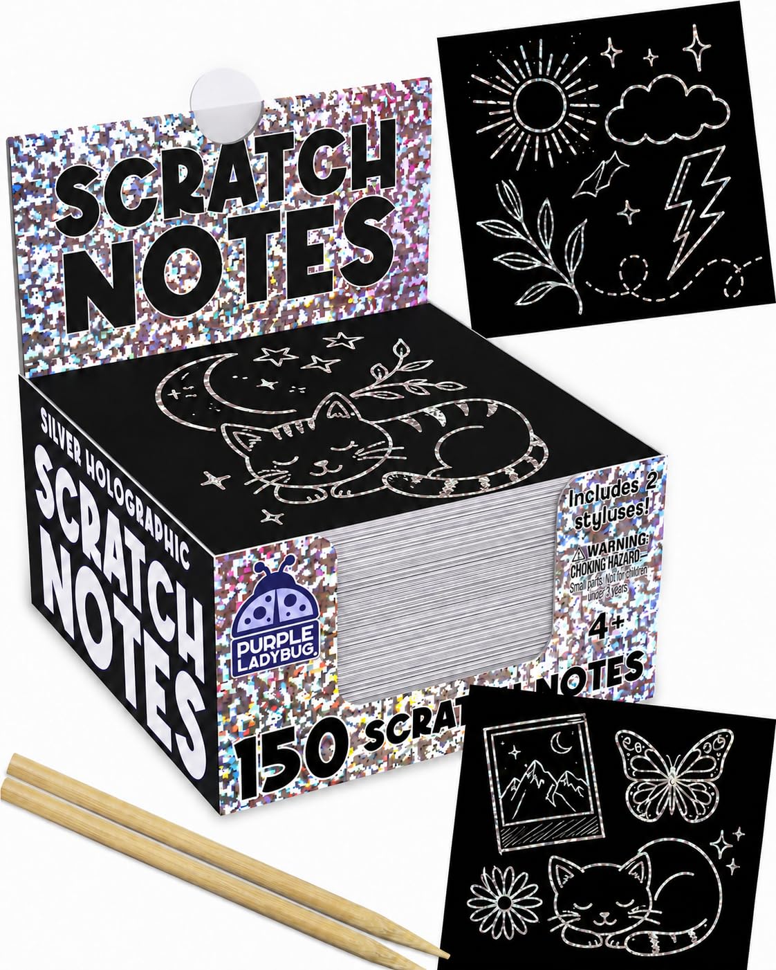 Scratch Notes - Silver Holographic Scratch Art Paper for Kids