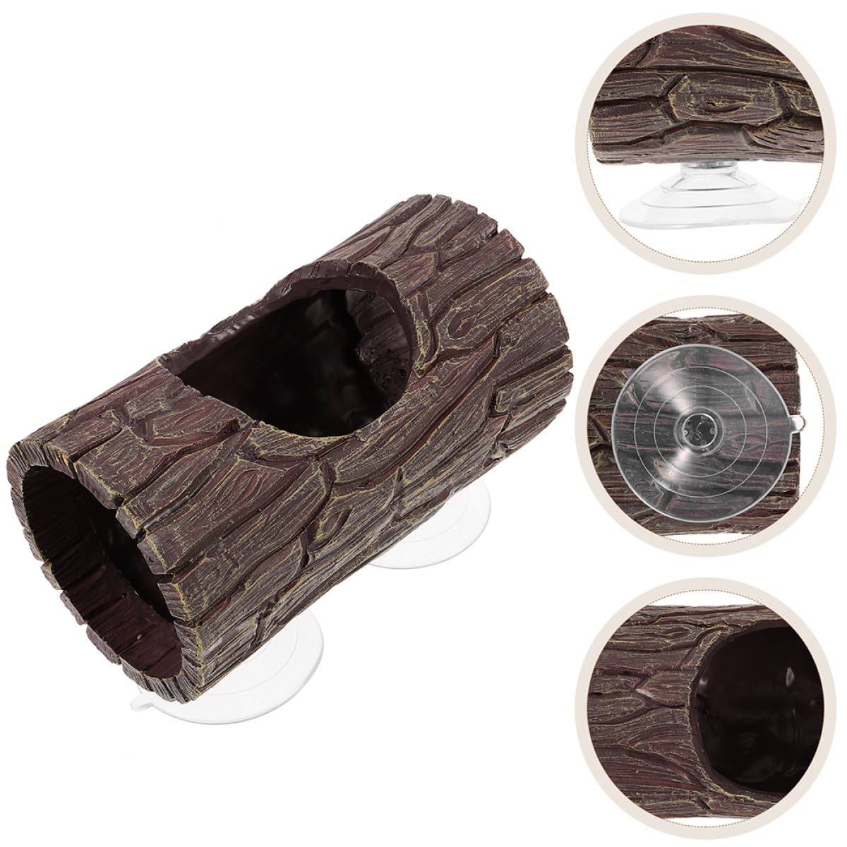 ORFOFE Cachette Reptile Aspect Tronc d'arbre en Résine, Ventouse Fixation, Taille Moyenne, Habitat pour Geckos et Amphibiens, Décoration Terrariums