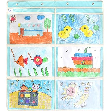 Amazon Co Jp Umora クリアなウォールポケット 写真 展示用ホルダー 絵 透明 クリア 壁掛専用 壁掛け コレクションポケット 紙 すぐわかる シンプル スカイブルー 横 6ポケットw68 H78cm ホーム キッチン