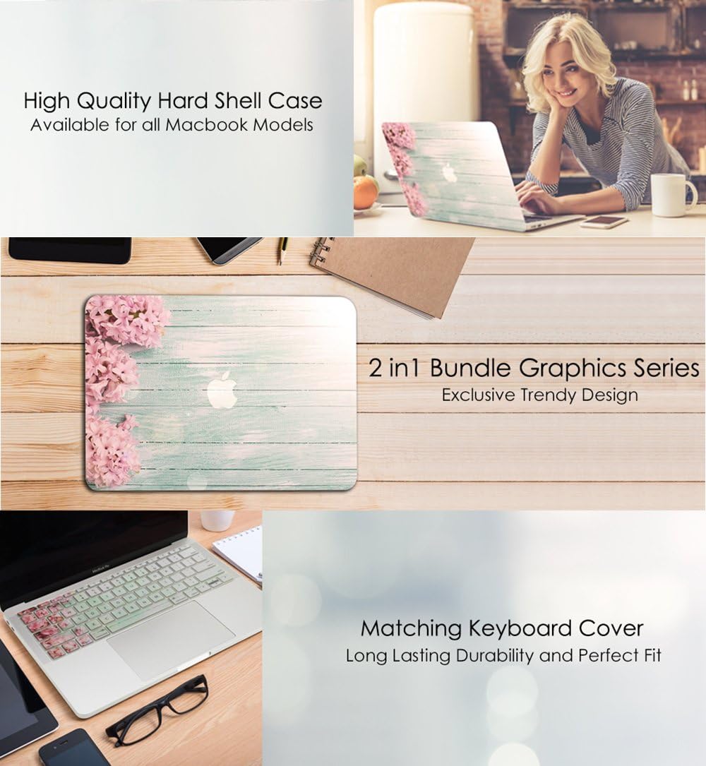 TOP CASE - 2 in 1 Signature Bundle Graphic Rubberized Hard Case + + Keyboard Cover Compatible Old Generation MacBook Pro 13" (13" Diagonally) with CD-ROM/DVD Drive A1278 - Pink Hyacinth