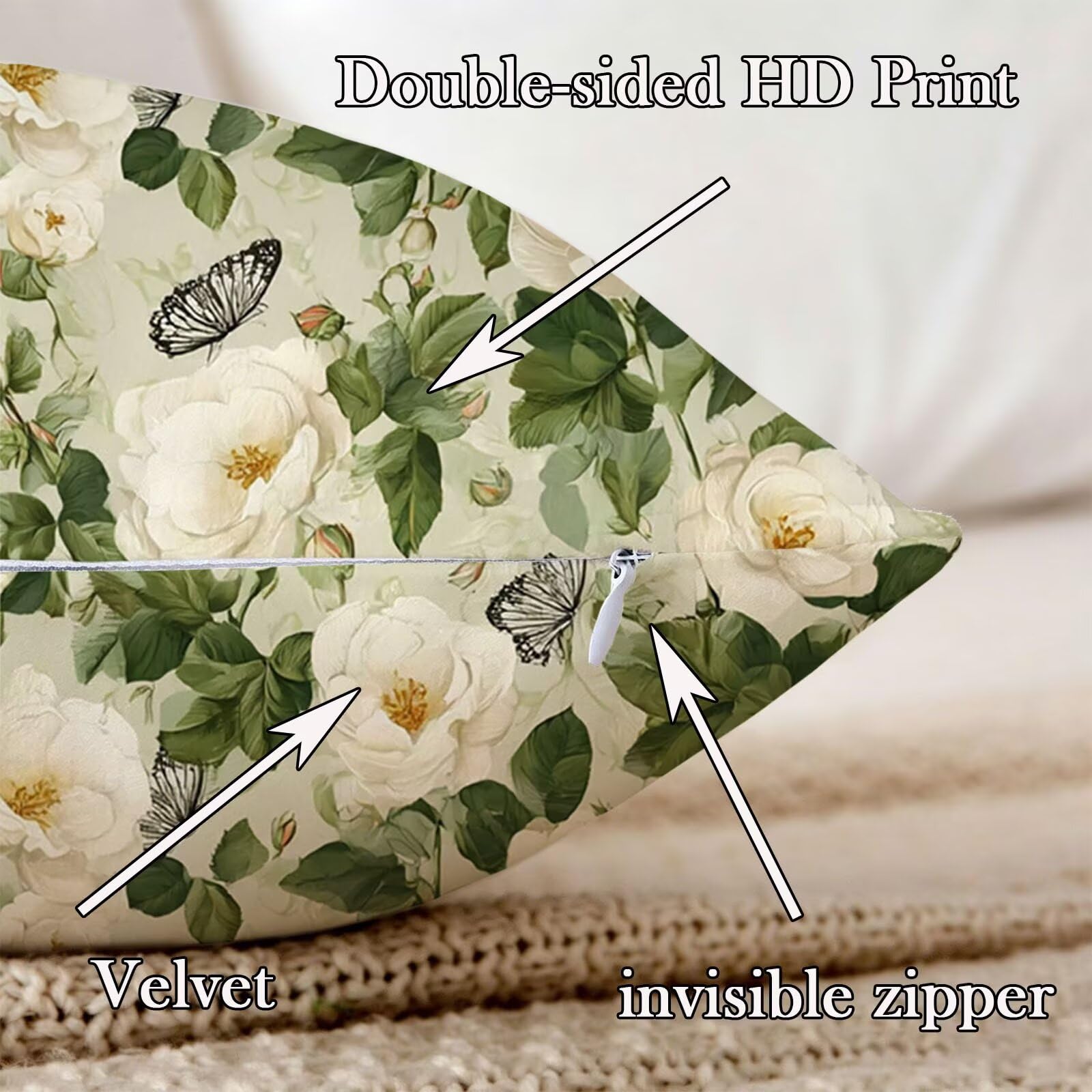 Cuscino Divano 75x75cm Set di 2, verde fiore-2 Velluto Cuscini per Divano