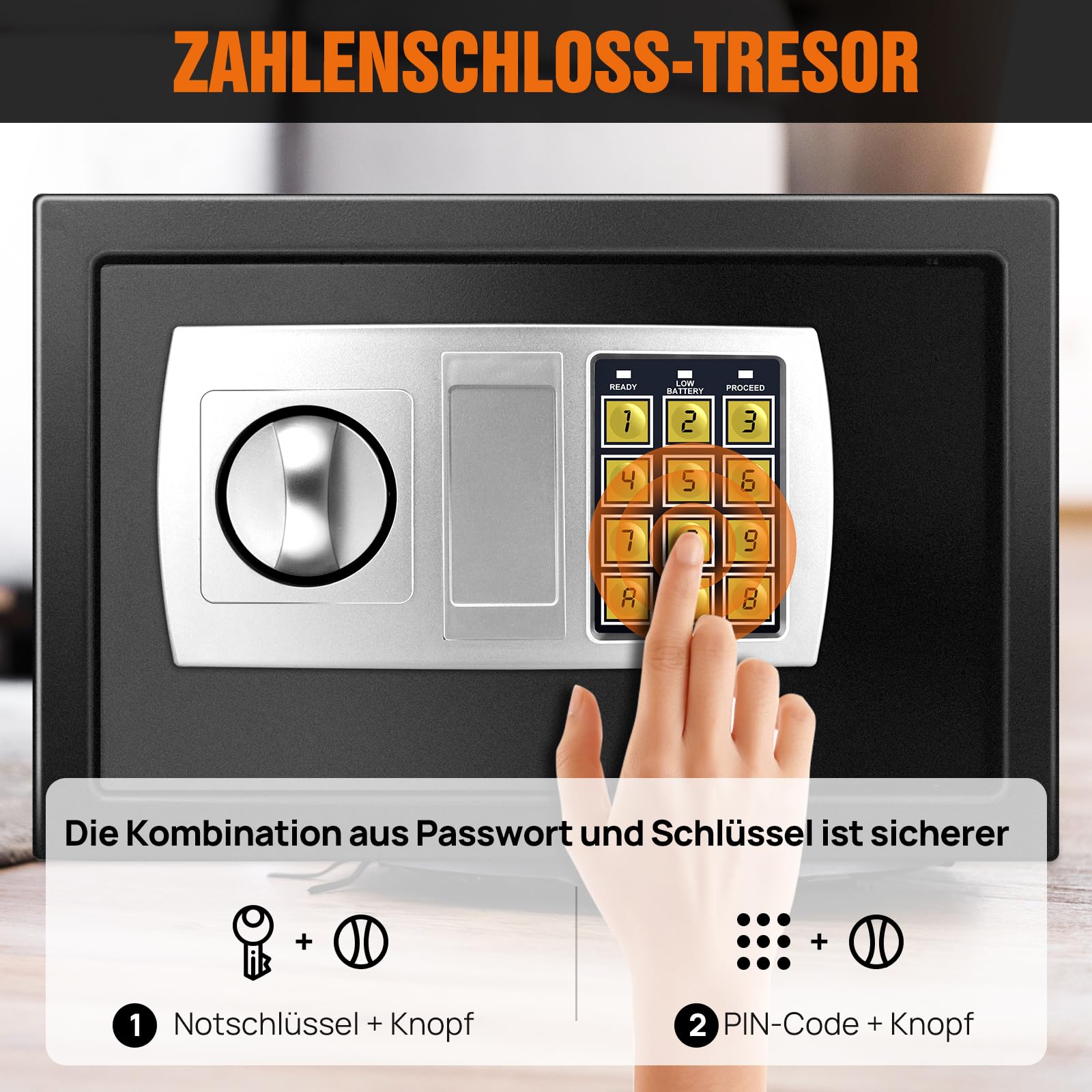 Mały sejf elektroniczny z zamkiem szyfrowym i 2 kluczami awaryjnymi, wodoszczelny, elektroniczny sejf z zamkiem szyfrowym, ognioodporny, cyfrowy sejf, 8,5 l, czarny