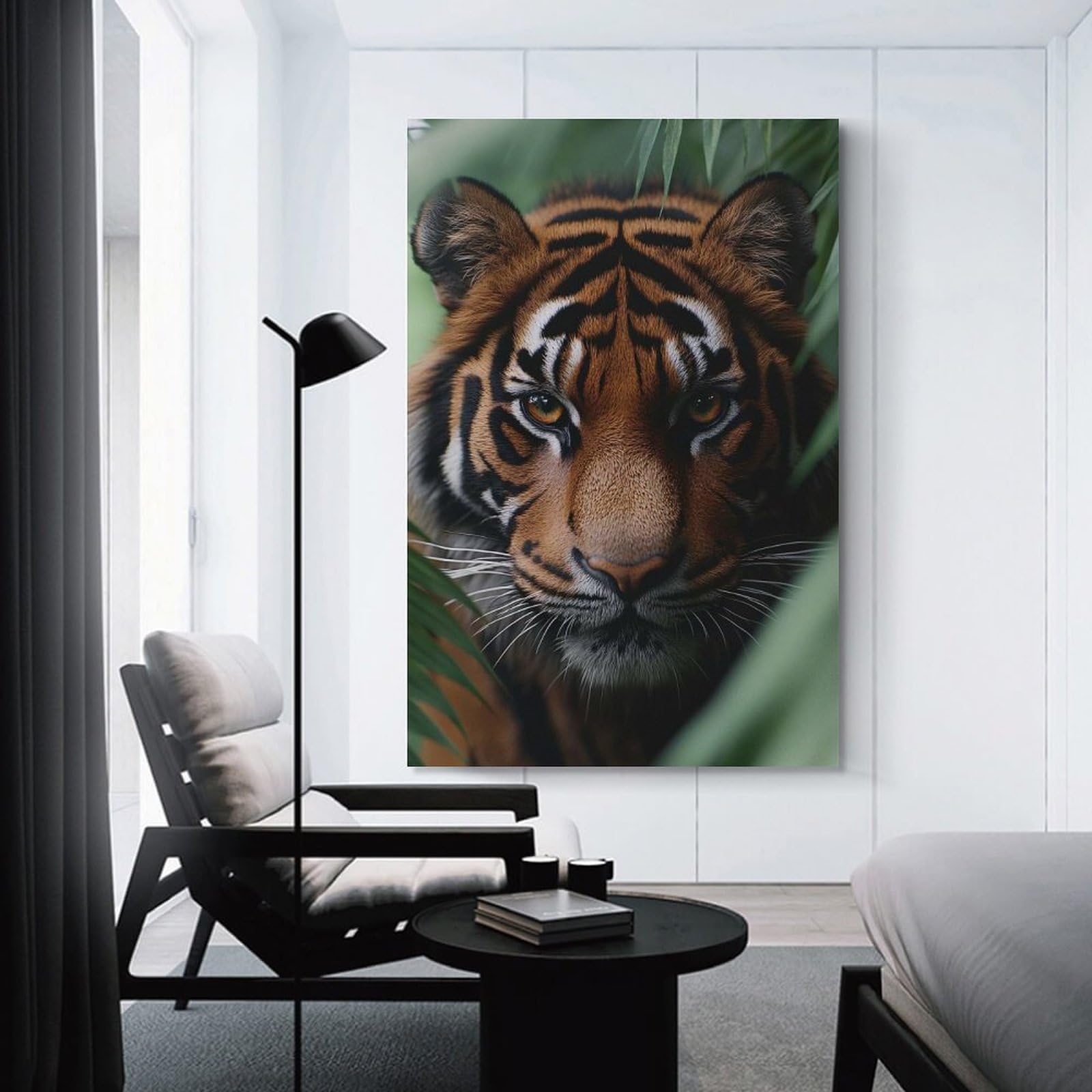 Junmoney Tiger Portrait in Lush Greenery Decorative Canvas Print 16x24inch(40x60cm), for Study, Office Or Focused Interiors, Wall Art That Adds Style to Work Areas