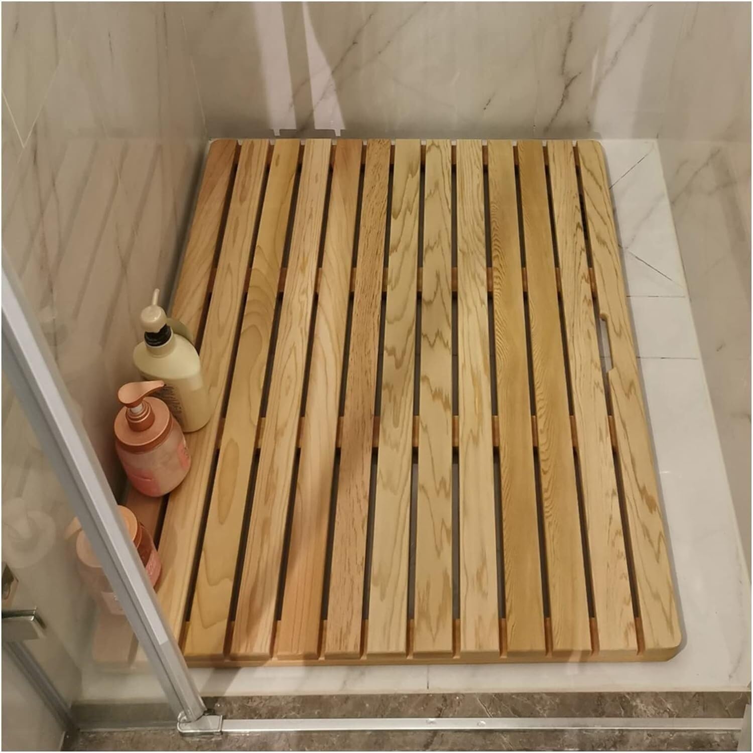 BHGFYXBS Wood Shower Bath Mat Waterproof Splicing Bathroom Foot Pad Drain Board Custom Size,Wood Color-70x80cm