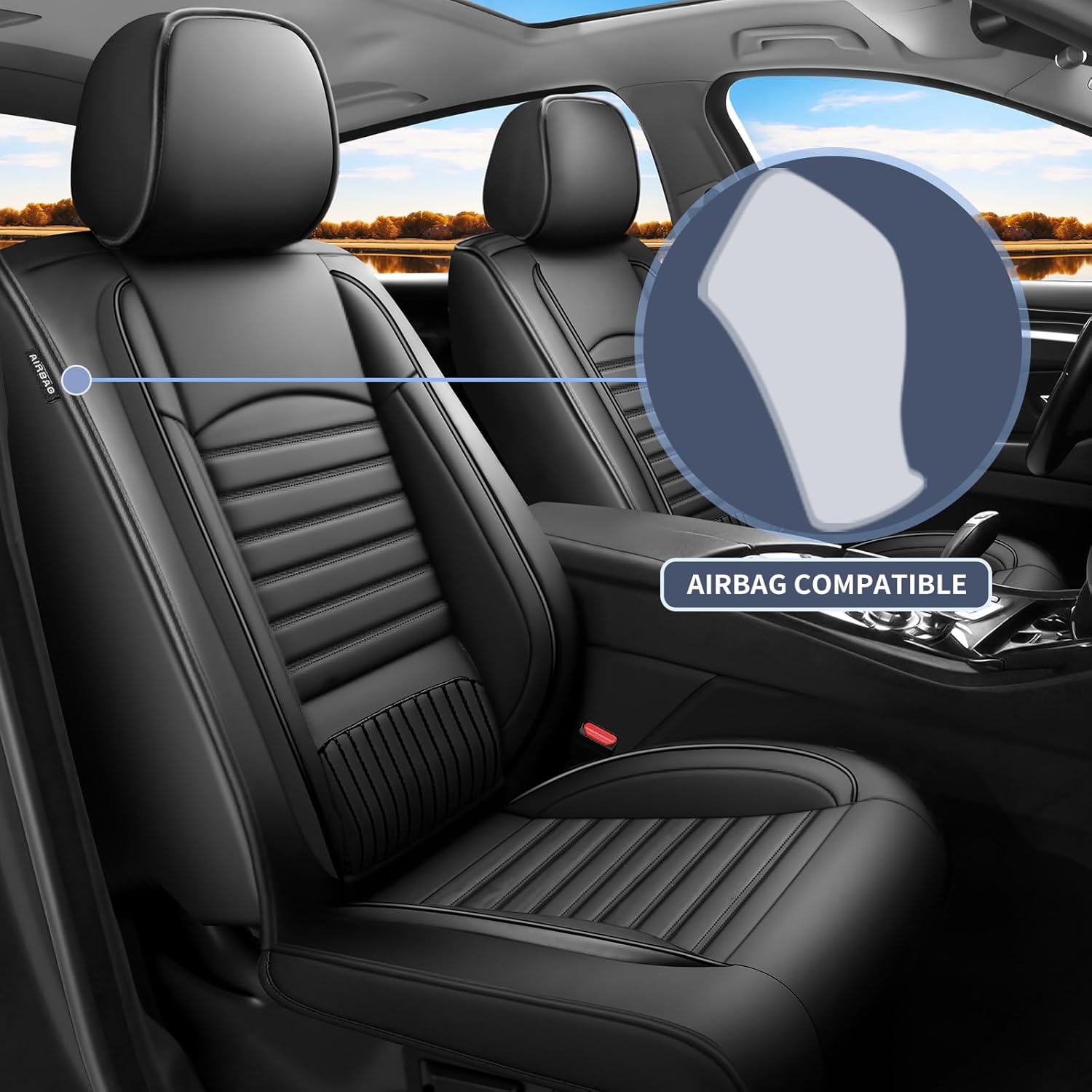 Car Seat Covers Compatible with Kia Forte 2010-2025 LXS GT-Line LX GT EX S FE SX Waterproof&Breathable Leather.Compatible with Airbag.All-Weather Seat Cushion Protector(2 Front/Black)