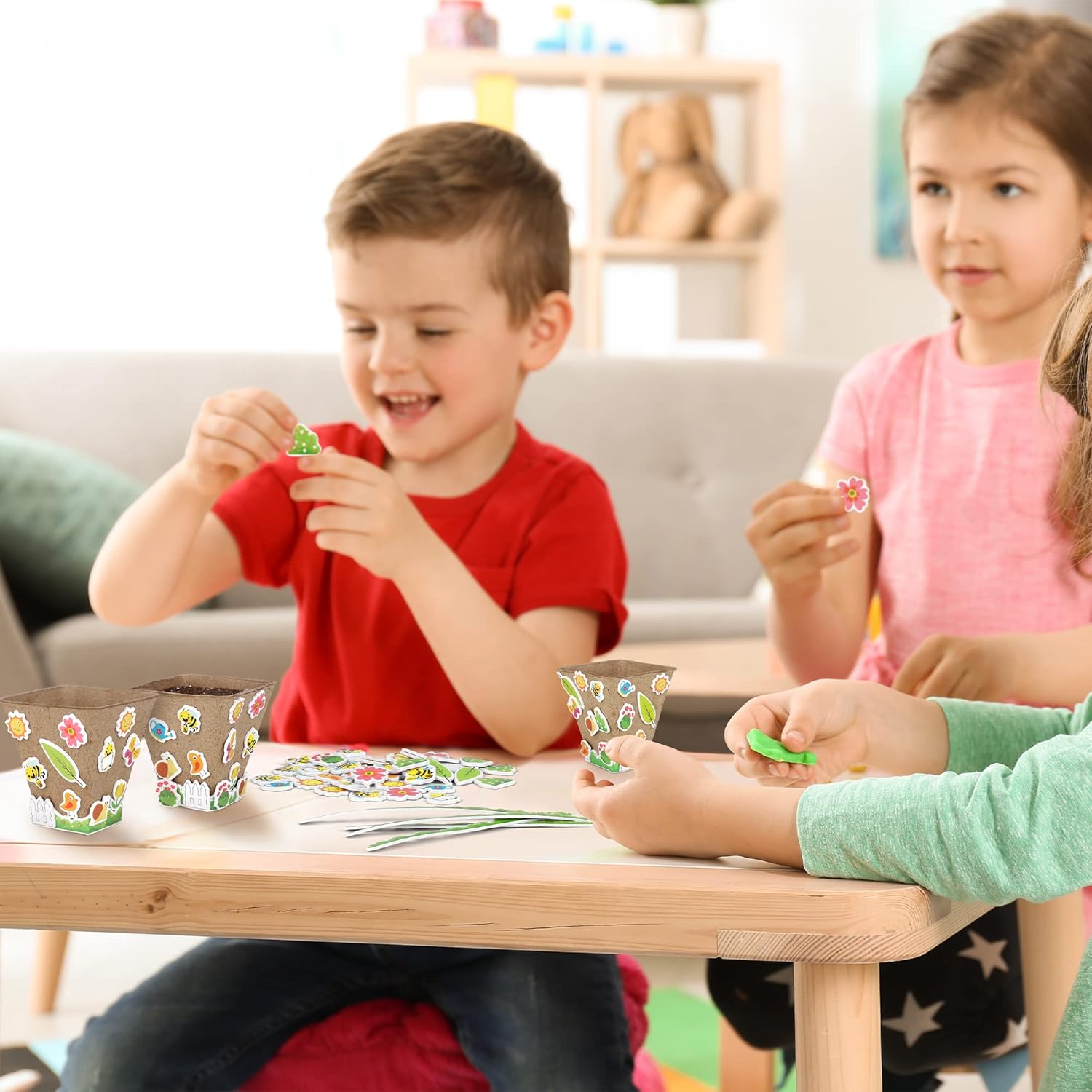 Hahood Garden Paper Pot Craft Kit 16 Pack Flower Plant Spring Craft with 166 PCS Adhesive Foam Stickers 16 PCS Paper Mache Pots Label Pen Flower Planting Growing Kit Science for Kids : Toys & Games