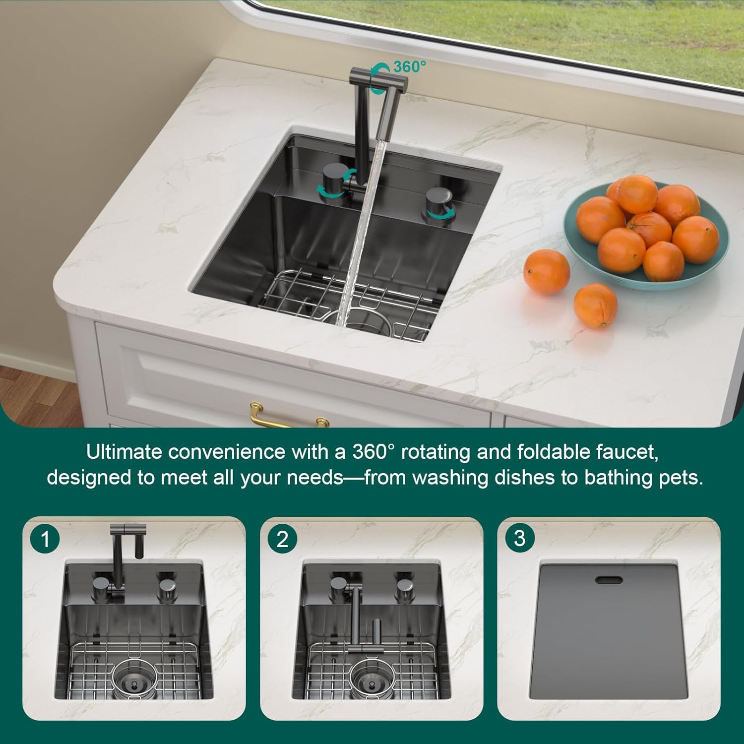 Rv Kitchen Sink -15 Inch Undermount Bar Sink 16 Gauge 304 Stainless Steel Wet Prep Sinks for Kitchen Bar, RV, or Boat, Gunmetal Black, Single Bowl #TL-FDOE00034