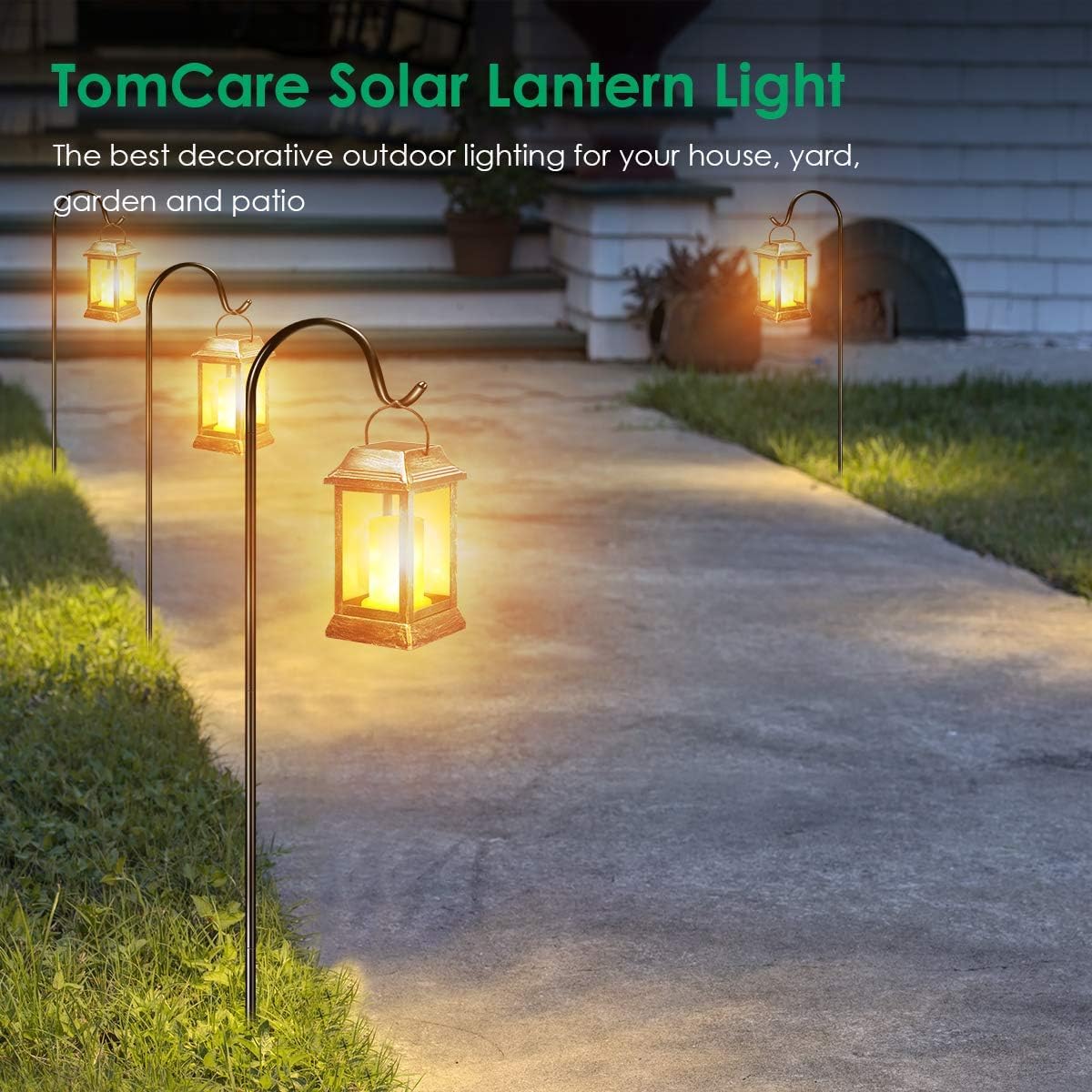 TomCare Solarleuchten, Metall, flackernde Flamme, Solarlaterne, Outdoor-Hängelaternen, Beleuchtung, strapazierfähig, solarbetrieben, wasserdicht, LED-Flammenlichter für Terrasse, Garten