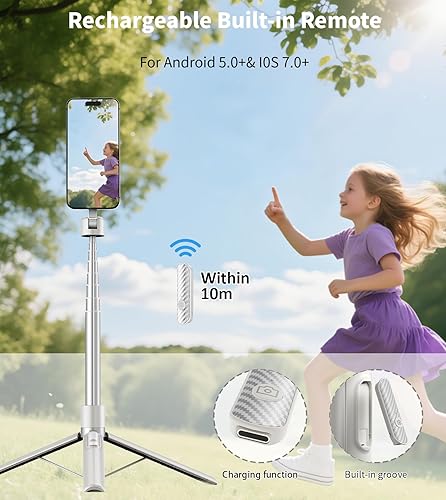 Miniatura 6 de TONEOF Trípode de palo de selfie magnético de 68" con soporte magnético fuerte de aluminio para Magsafe, soporte de trípode para teléfono de viaje