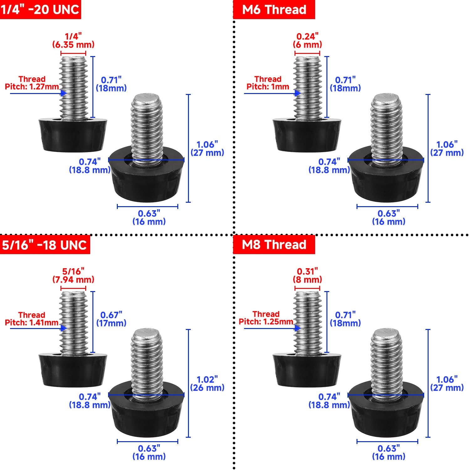 M8 Thread Adjustable Furniture Levelers Screw in Threaded 20 Pcs, Galvanized Steel Screw Foot Levelers Screw On Furniture Glide Leveling for Table, Chair, Furniture Legs
