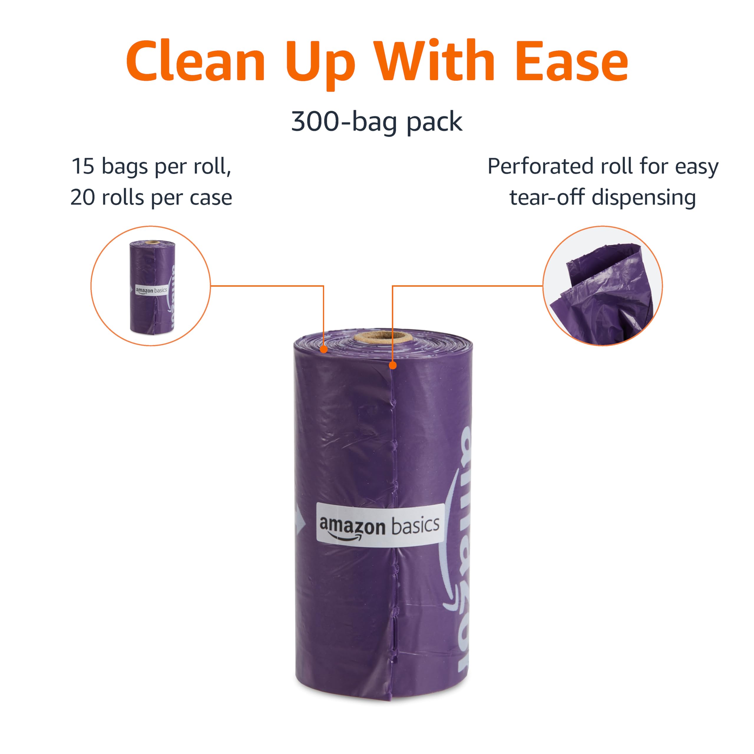 Amazon Basics Dog Poop/Waste Bags without Dispenser, Lavender, 300 Bags (20 Packs of 15 Bags) - 1