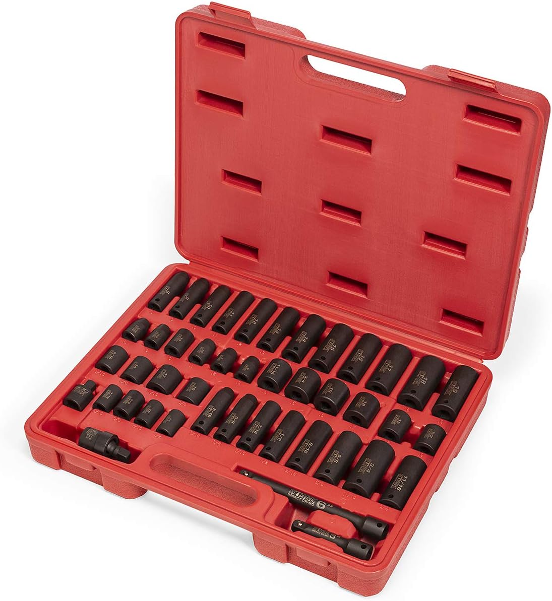 Stark USA 44-Pieces Impact Socket Drive Set 6-Point SAE & Metric Deep Shallow Standard 3/8" Drive SAVE (5/16" - 3/4-in) and Metric (8mm - 19mm) Extension Bar + Carrying Case