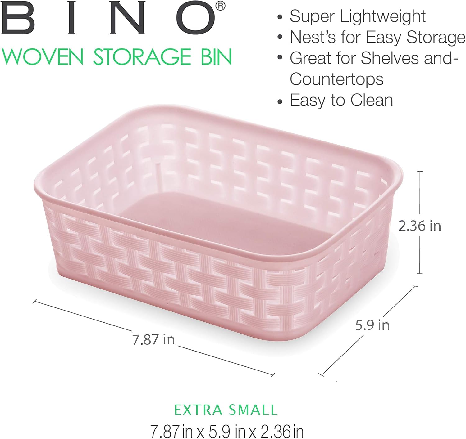 BINO Woven Plastic Storage Basket (Light Pink, 5PK- XS)
