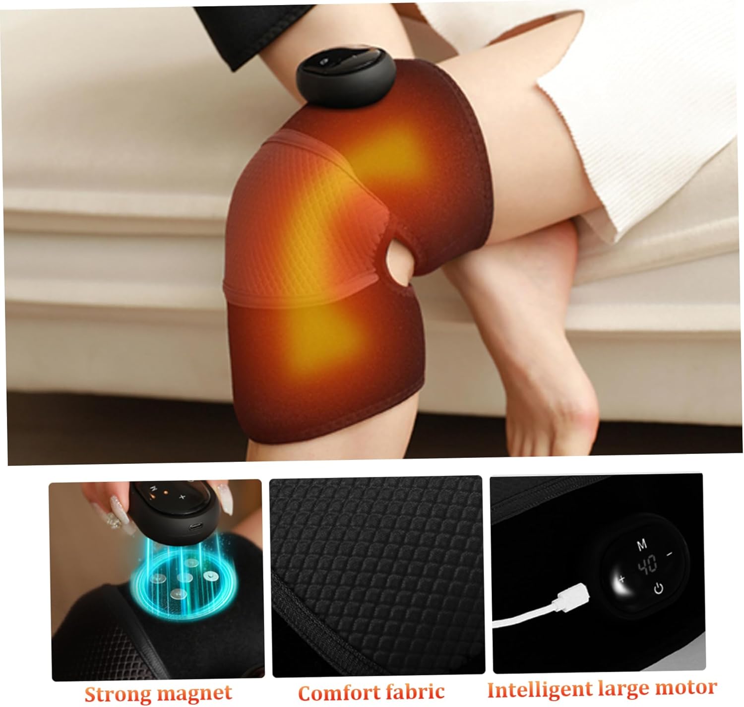 Knee Massager Heated Knee Support 5 Modes Heating and 3 Modes Massage Knee Pain Relief 3-in-1 Knee Warmers Elbow Shoulder Knee Heating Pad Touchscreen 3D Wrap Cordless Rechargeable Elbow Massager