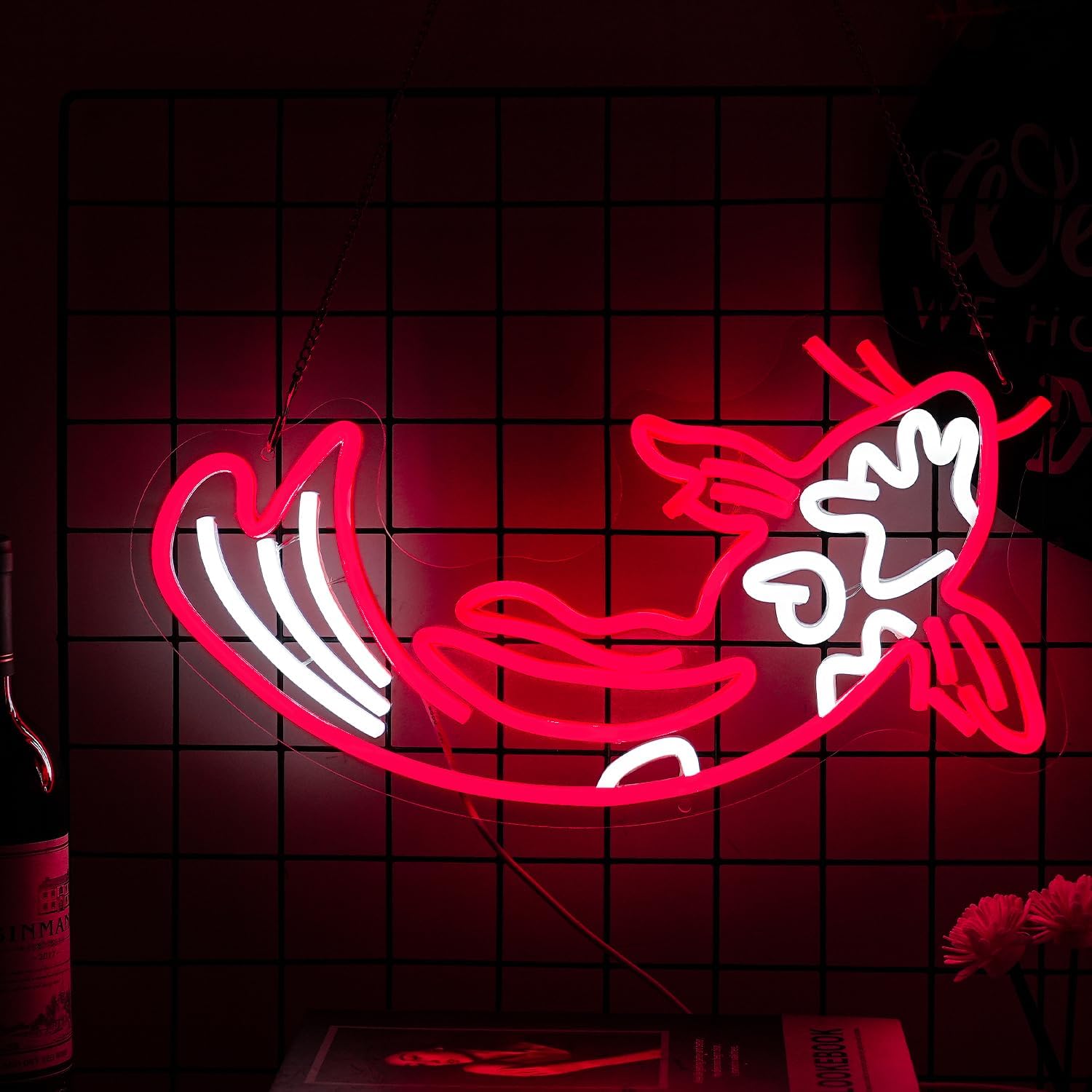 Koi Fish Neon Sign for Wall Decor Koi Carp Neon Lights Japanese Fish Led Neon Red White Neon Signs Lucky Sign 16.7”x9.3” for Bedroom Office Living Room Decoration - Image 5