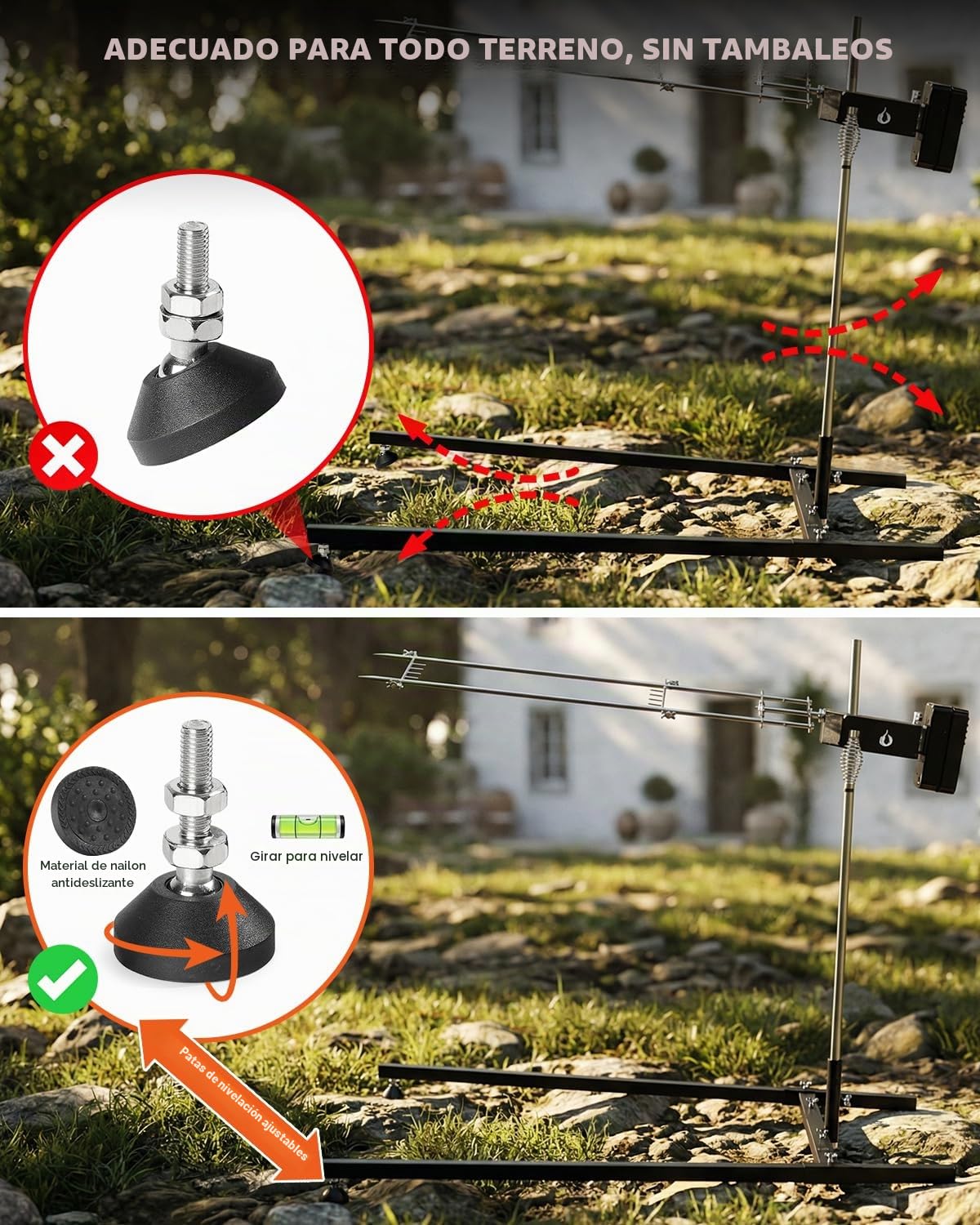 Onlyfire Asador Giratorio Eléctrico para Barbacoa, Altura Regulable 32,5-97cm, Motor 3 en 1, Kit de Brocheta Eléctrica para Fogones, Hogueras y Barbacoas de Carbón, Asador de Lechón Acero Inoxidable