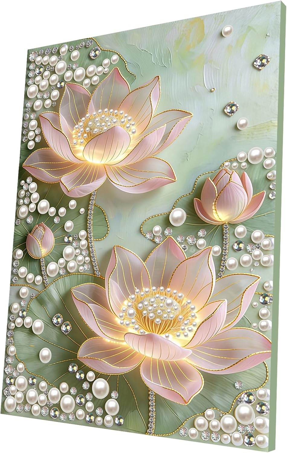 Sulunmo with Frame with Frame Diamond Art Kits for Adults,5D Pearl Art Diamond Painting Kits for Beginners,DIY Diamond Dots Pearl Paintings Picture Arts Craft for Adults (Lotus) 30x40cm