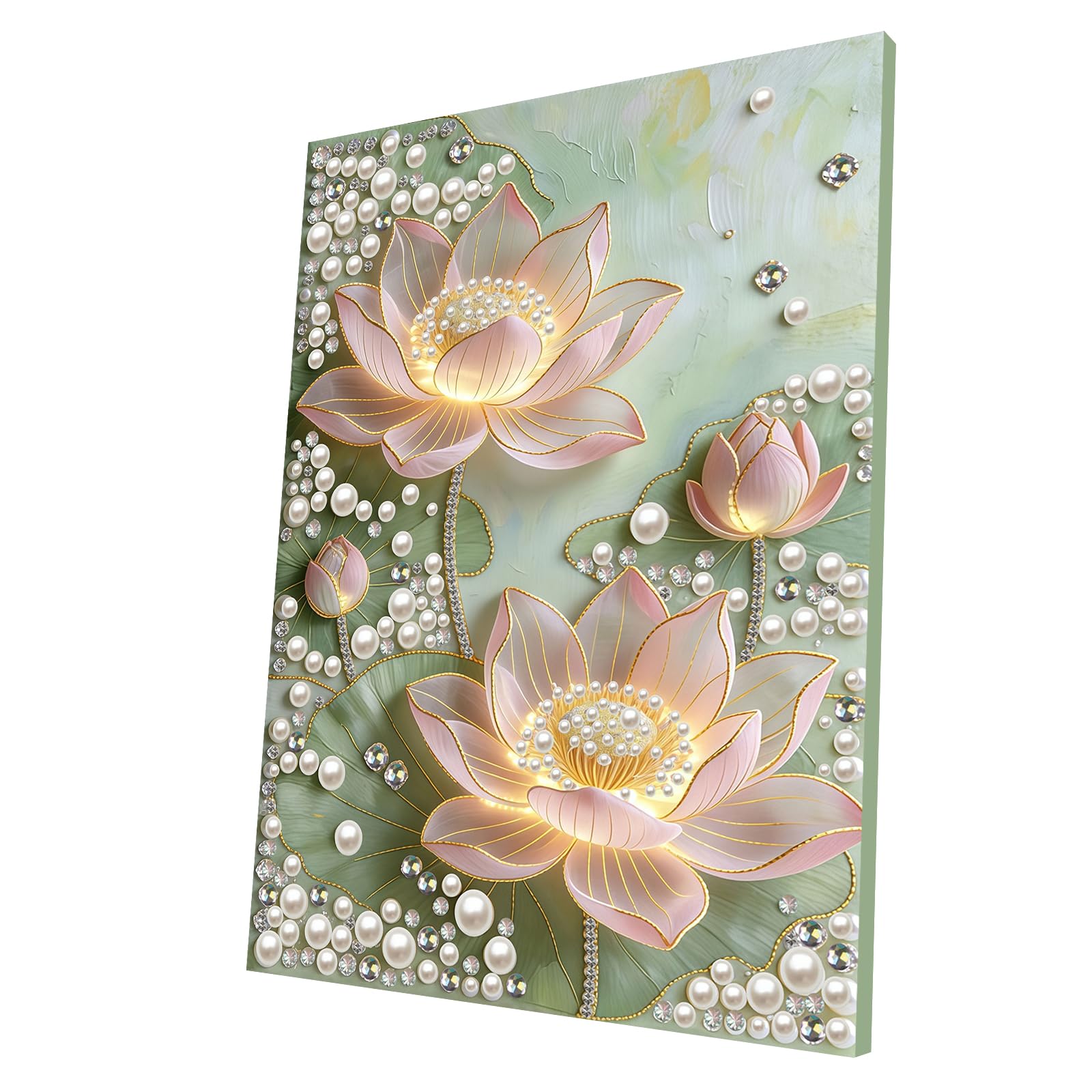 DIY Pearl Painting Kit with Wooden Frame, 3D Plastic Pearl Gemstone Ocean Art Craft for Adults Beginners, Diamond Dot Painting, Home Wall Decor Ready Gift for Women(Pink Lotus)(30 * 40cm)