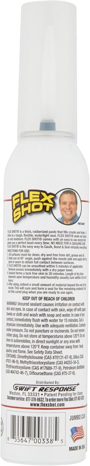 Flex Shot Rubber Adhesive Sealant Caulk, 8-oz, White : Industrial & Scientific
