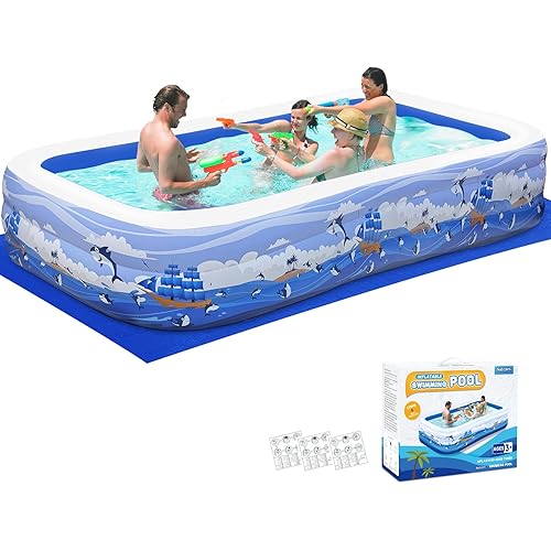 Inflatable Swimming Pool for Kids and Adults- 145" x 71" x 22" Family Full-Sized Blow Up Pools for Kids-Thickened Durable Above Ground Swimming Pool Backyard Lawn, Summer Party Outdoor and Indoor