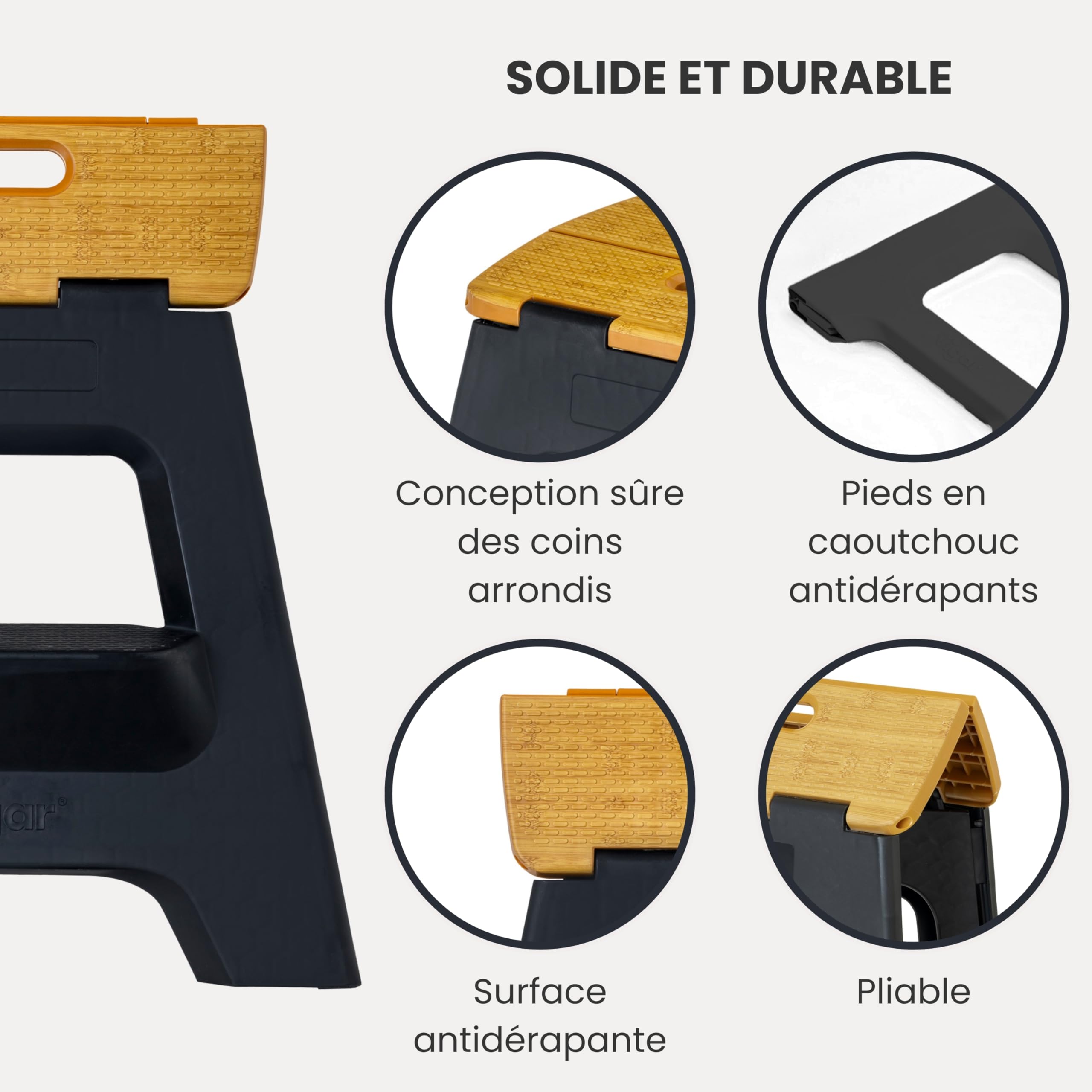 Vigar Marchepied compact pliable 40 cm avec poignées, gris, 43 x