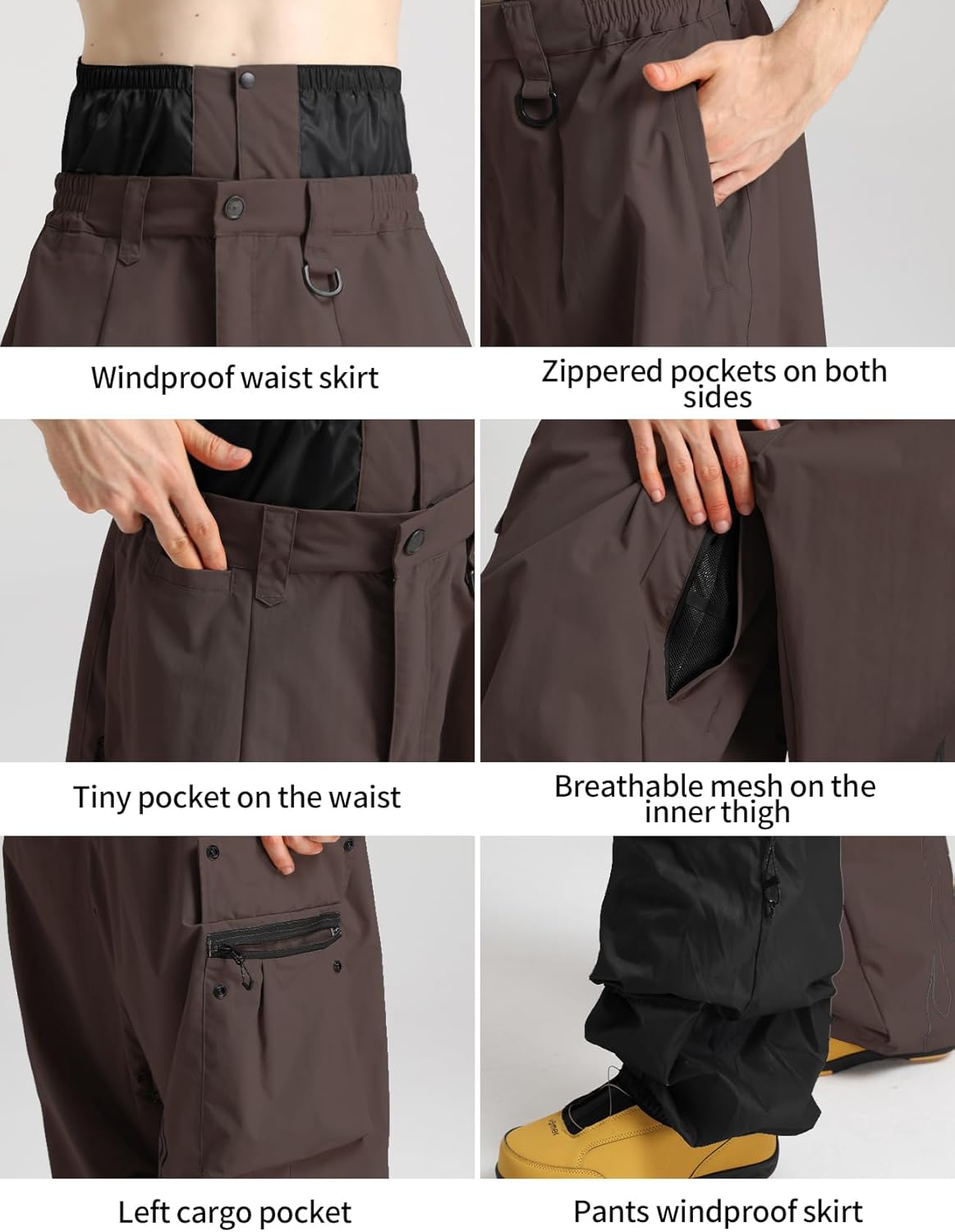 GSOU SNOW Men Baggy Snowboard Pants Women Snow Pants Waterproof Cargo Snowboarding Ski Pants with Reflective Flame Graphic - Image 6