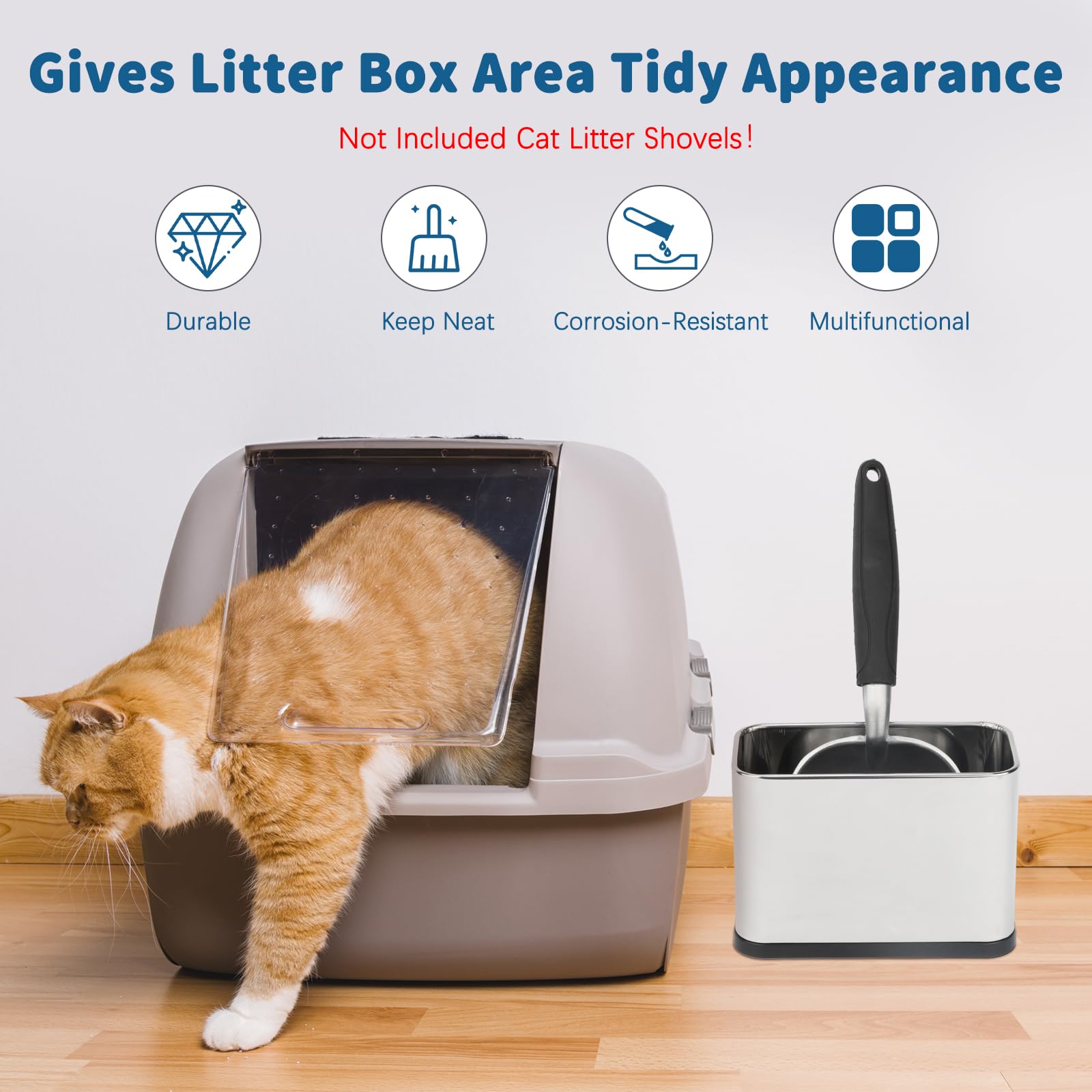 FHTONGE Stainless Steel Cat Litter Scoop Holder, Detachable Metal Cat Scooper Caddy, Universal Kitty Pooper Stand Trash Can Container for Most Pet Poop Shovels, Kitten Waste Scoops Storage Box - image 7