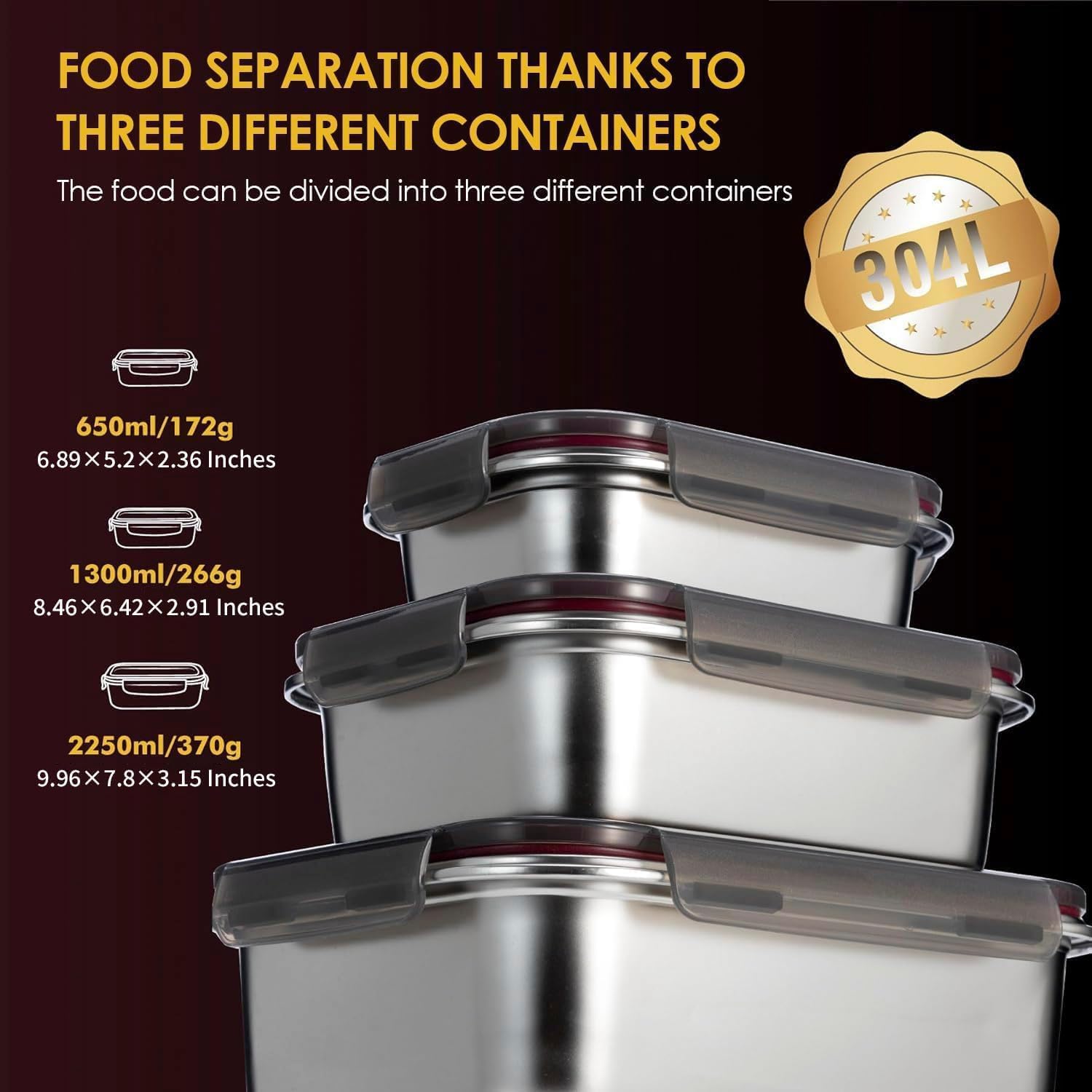 GENICOOK 3 Pack Stainless Steel Food Storage Containers | Bento Lunch Box, Metal Meal Prep Food container, leak proof&airtight lids for Kitchen,reusable&stackable (21oz/43oz/76oz). - Image 3