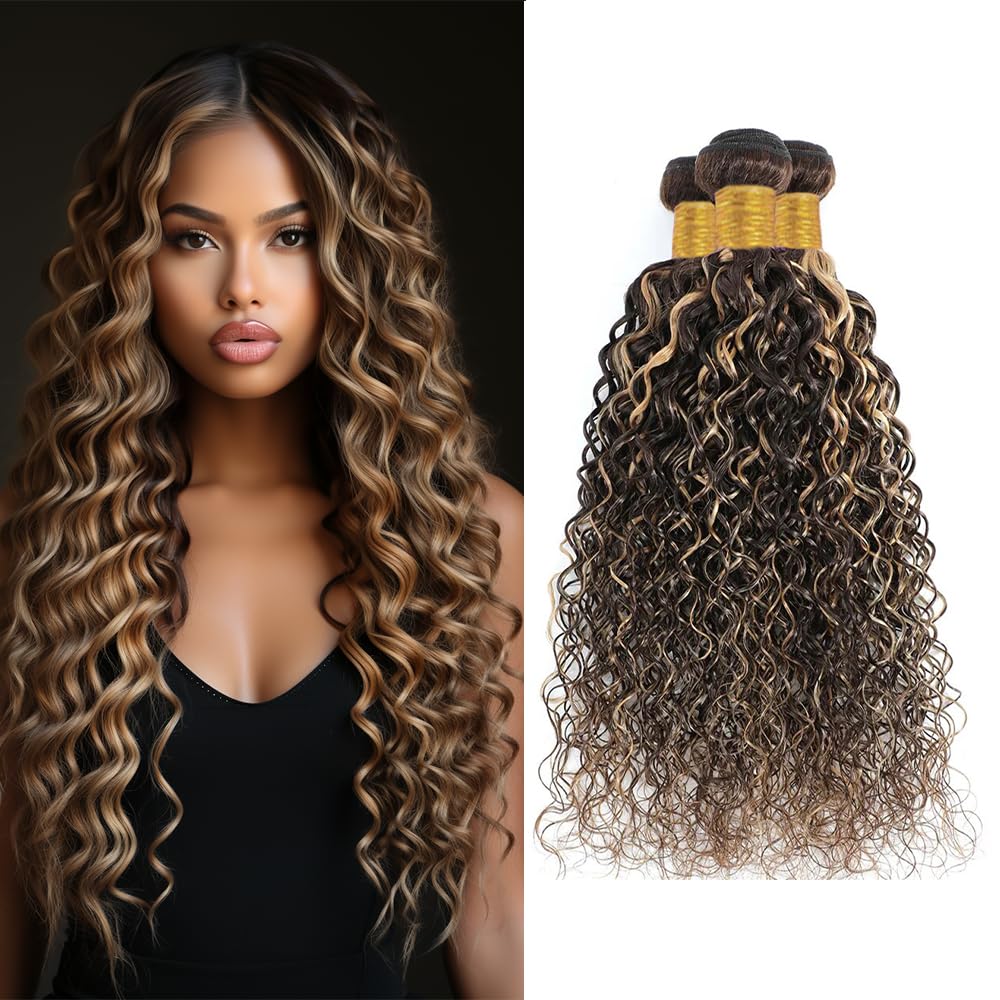 Highlight Brown Kinky Curly Bundles P4/613 Human Hair Ombre Two Tone Brown Mixed With Blonde Deep Curly Bundles 14 16 18 Inch