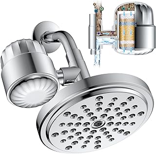2-In-1 Filtered Shower Head Combo, HOPOPRO High Output Shower Filter Combo with 3X Powerful Filtration for Hard Water to Remove Chlorine and Other Harmful Substances for A Healthy Shower