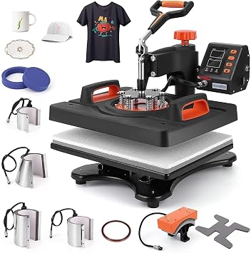 Heat Press Machine, 12 x 15 Inch, 9 in 1 Sublimation Heat Press 800W Machine with 360 Rotation, Swing Away Design, Dual-Tube Heating for T-Shirt, Cup, Mug, and Plate