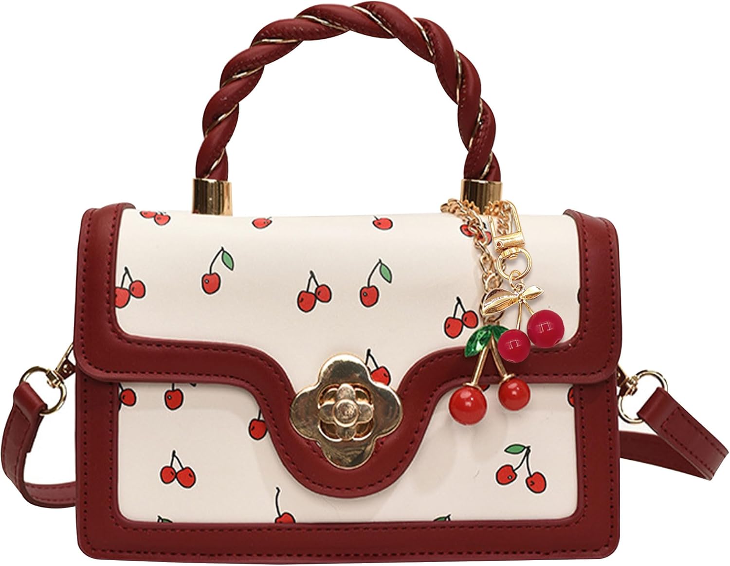 JeVenis Cherry Red Shoulder Bags Cherry Keychain Women Purses Handbags Coquette Bow Purse Y2k Bag Clutch Hobo Handbag