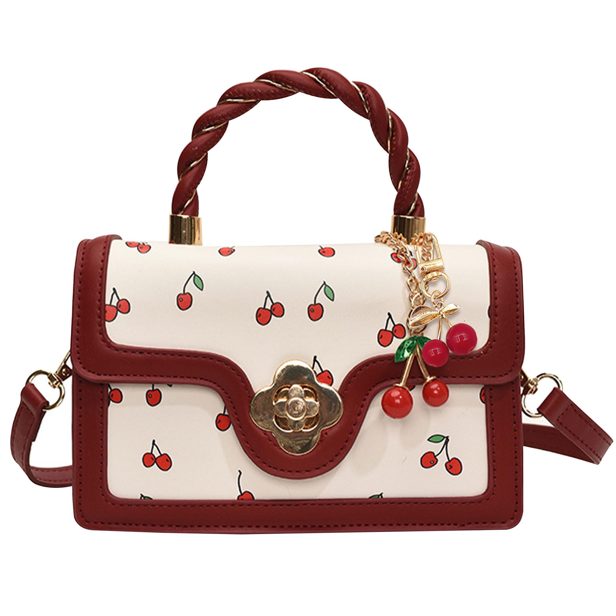 JeVenis Cherry Red Shoulder Bags Cherry Keychain Women Purses Handbags Coquette Bow Purse Y2k Bag Clutch Hobo Handbag