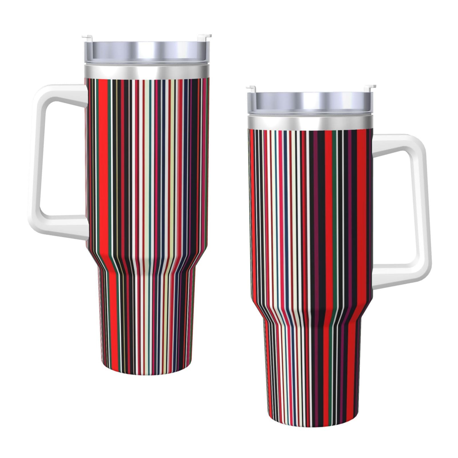 Colored Stripes Wasserflasche mit Henkel und Strohhalm-Deckel, Edelstahl, doppelwandig, isoliert, 1,2 l