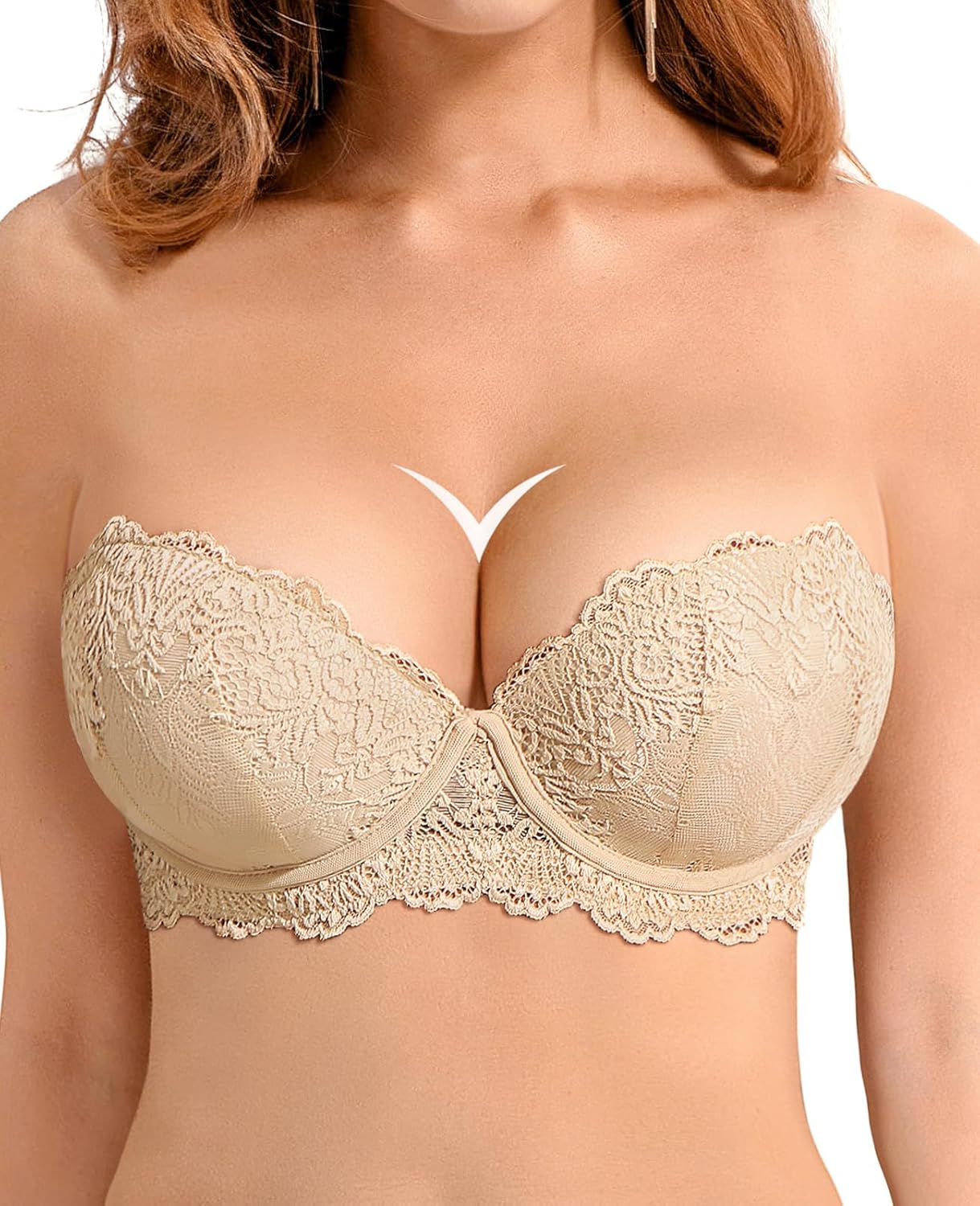 Lingesxy Women's Strapless Push Up Bra Convertible Multiway Lace Padded Underwire Bras with Clear Straps