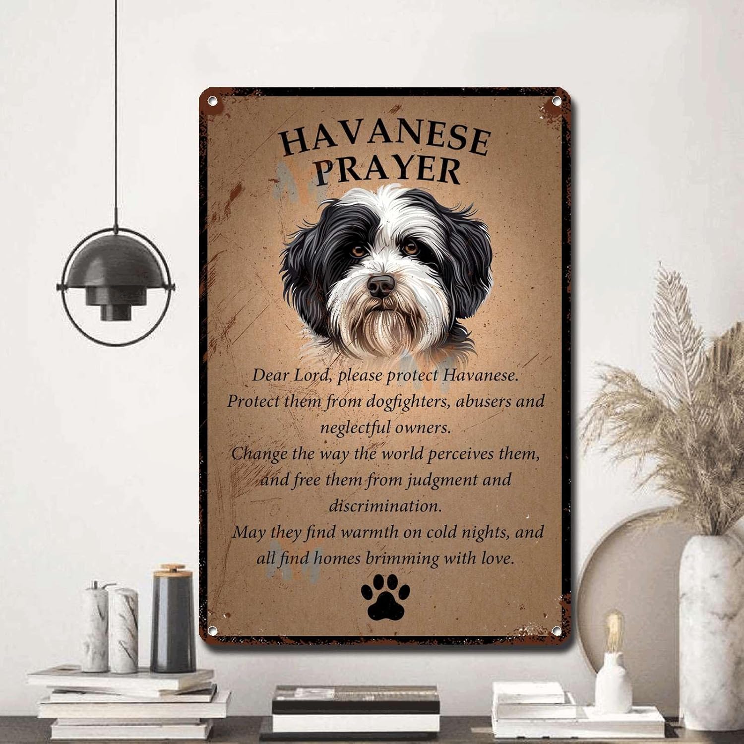 Metal Sign Tin Sign Vintage Wall Art Havanese Dog Prayer Signs for Garden for Home Decor 12×16 Inches